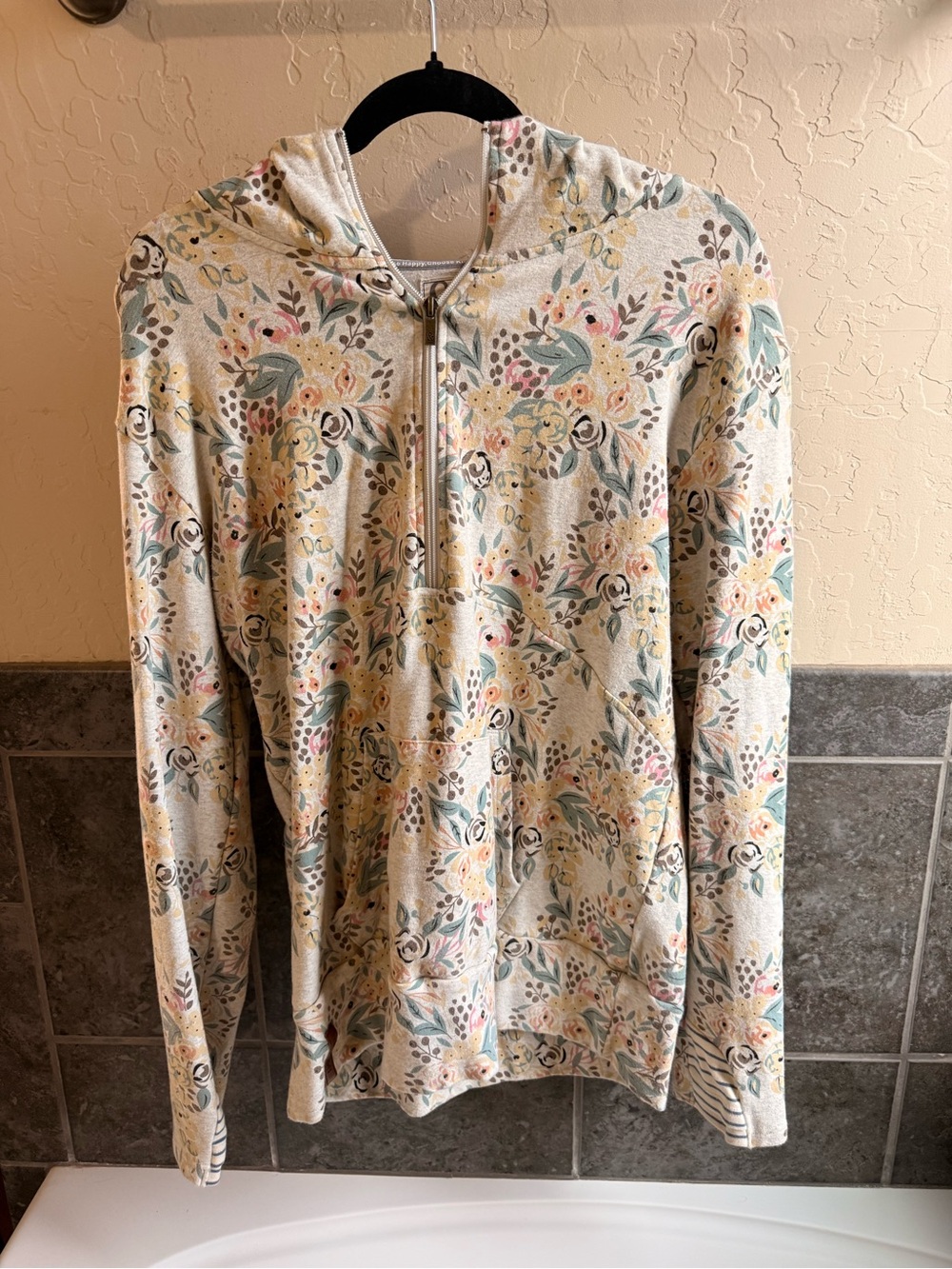 AMPERSAND AVE Light Gray Floral Zip Hoodie